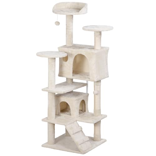 Nova Microdermabrasion 54 in Cat Tree Tower for Indoor Cats Multi-Level Cat Condo Cat Bed Furniture with Scratching Post Kittens Activity Center - color: Beige