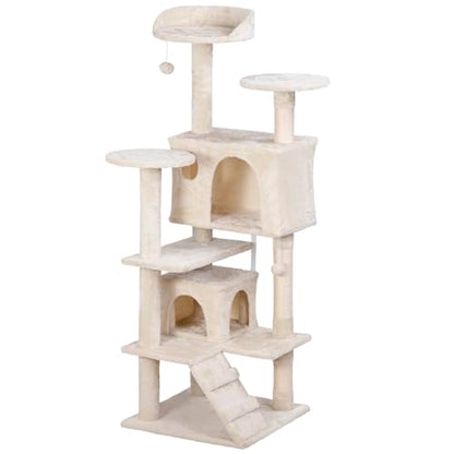 Nova Microdermabrasion 54 in Cat Tree Tower for Indoor Cats Multi-Level Cat Condo Cat Bed Furniture with Scratching Post Kittens Activity Center - color: Beige