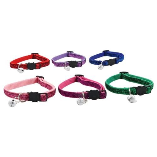 6 Pcs Bling Cat Collars, Adjustable Cat Collars with Bell, Breakaway Cat Collars, Nylon Cat Collars, Solid & Safe Collars, Collars for Cats, Puppies