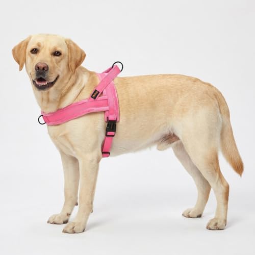 Didog Soft Flannel Padded Dog Vest Harness, No Pull/Quick Fit Reflective Dog Strap Harness, Easy for Training Walking (L:Chest 26-32", Pink) - color: Pink, size: L:chest 26-32"
