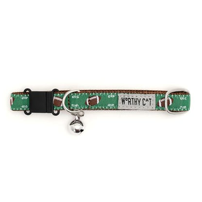 THE WORTHY DOG Football Field Cat Collar with Bell, Adjustable Nylon Safety Collar, Green, One Size - color: Green-Football Field