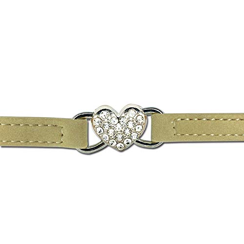 CHUKCHI Heart Bling Cat Collar with Safety Belt and Bell 8-11 Inches - color: Beige