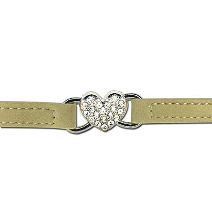 CHUKCHI Heart Bling Cat Collar with Safety Belt and Bell 8-11 Inches - color: Beige