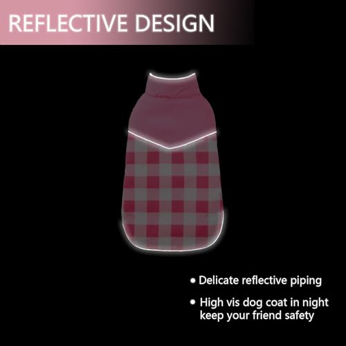 Geyecete Dog Winter Coat,Reversible Dog Coat Water Resistant British Style Plaid Dog Winter Coats Leash Hole Soft Basic Warm Dog Coat Jacket-Pink-M, Medium - color: Pink, size: Medium