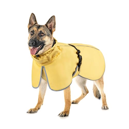 Large Dog Raincoat Waterproof - Adjustable Dog Poncho Raincoat Lightweight Rain Jacket with Soft Lining for Medium Large Dog Yellow (Large) - size: Large