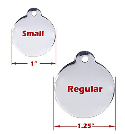 Personalized Dog Tag with 5 Lines of Custom Deep Engraved Durable Stainless Steel Pet ID Name Tag Designer Small Size Round - size: Small, style: Round