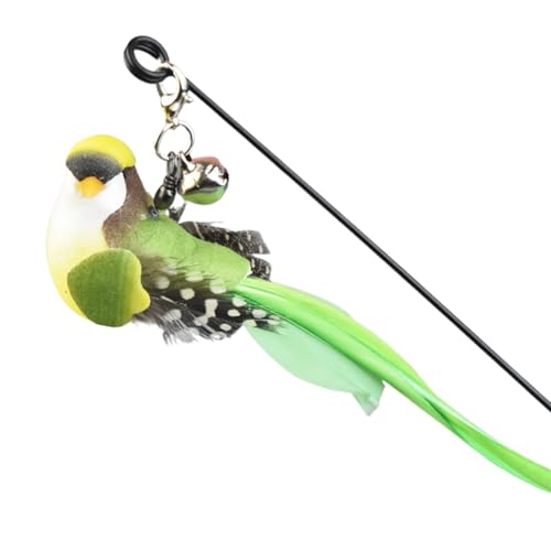 Cat Wand Toy, Suction Cup Interactive Teaser, 2-in-1 Feature with Simulated Chirping Bird for Teething and Foraging, Cat Play Wand with Engaging Design, Teaser Toy for Calming and Training