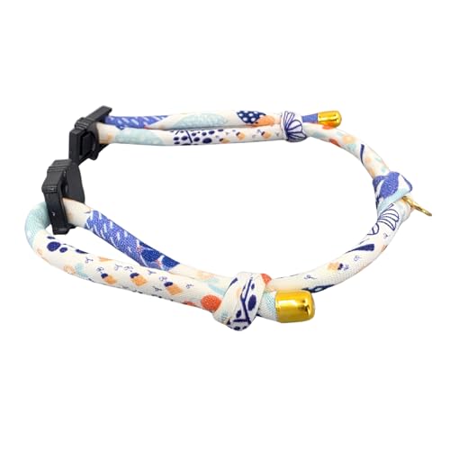 Breakaway Cat Collar – Adjustable Soft Cotton Breakaway Kitten Collar for Indoor & Outdoor Cats 6–13 Inch, Includes 2 Split Rings and Yellow Bell, Lightweight, Handmade in California (Breeze) - color: Breeze