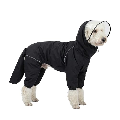 Dog Raincoat for Medium Large Dogs,rain Jacket Coat, Full Leg Coverage Waterproof Rain Suit with Detachable Hood & Tail, Reflective Strips, Snag-Free Top Zipper (Black for Girl, Large) - color: Black for Girl, size: Large