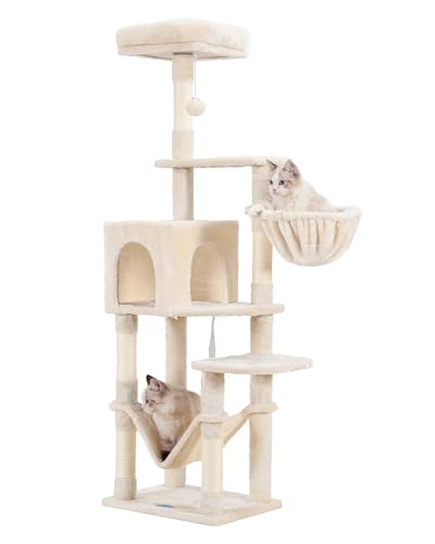 Hey-brother Cat Tree with Large Hammock, Multi-Level Cat Tower for Indoor Cats, Cat Condo with Sisal-Covered Scratching Posts and Top Perch, Beige MPJ050M - color: Beige