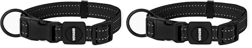 Best Pet Supplies Reflective Dog Collar with Adjustable Length, Heavy-Duty Buckle, and Strong Leash D-Ring, Training, Walking, Jogging Accessory for Small, Medium, and Large Breeds - Black, S - color: Collar (Black), size: S (10" - 16") (Pack of 2)