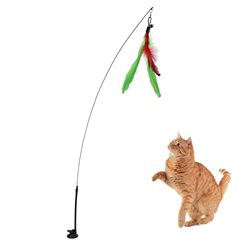 VINGVO Suction Cup Cat Toys for Indoor Cats, Cat Toy Handheld Teaser Wand Toy Interactive Cat Toy Hanging Door Kitten Toys for Kitty Kitten Scratching Exercise Indoor (Green - size: green feather