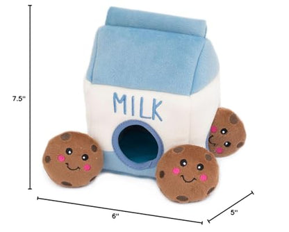 ZippyPaws Burrow- Interactive Dog & Puppy Toys for Boredom, Stimulating Pet Products to Keep them Busy, Hide & Seek Plush Puzzles, Squeaky Toy for Enrichment, For Small & Medium Dogs- Milk and Cookies - style: Milk & Cookies