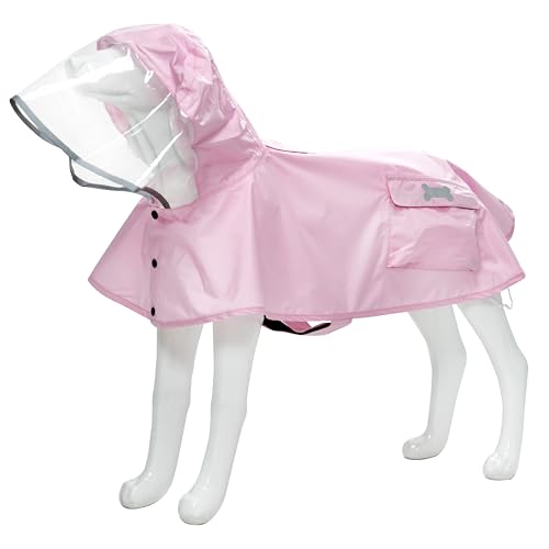 Waterproof Dog Raincoat, Adjustable Reflective Lightweight Pet Rain Clothes with Poncho Hood (Light Pink, X-Small) - color: Light Pink, size: X-Small(4-9lb)