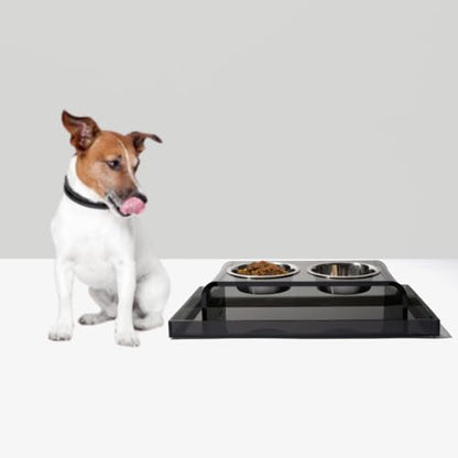 Hiddin Smoke Grey Acrylic Pet Feeder Overflow Tray, Modern Spill Mat for Dogs and Cats, Protects Floors from Water and Food Mess, Durable Lucite, Easy to Clean, Pairs with Elevated Dog Bowl Stand - size: 19"L x 12"W