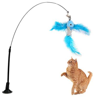 VINGVO Suction Cup Cat Toys for Indoor Cats, Cat Toy Handheld Teaser Wand Toy Interactive Cat Toy Hanging Door Kitten Toys for Kitty Kitten Scratching Exercise Indoor (Blue - size: Blue Flying Fish