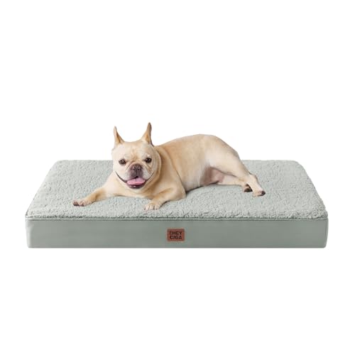 EHEYCIGA Orthopedic Medium Dog Beds for Small Dogs with Removable Washable Cover for Crate, Greyish Green, 30x20 - color: Greyish Green, size: 30*20*3.5 Inches