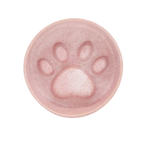 Ceramic Slow Feeder Bowl, 6.69 x 5.7 inches, Elevated Design with Paw Pattern, for Cats and Small Dogs (Pink) - color: Pink