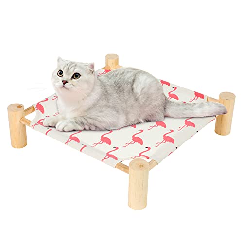 Cat and Dog Hammock Bed for Small Dogs, Brethable Wooden Cat Pet Rabbit Elevated Cooling Outdoor Bed Cots Furniture for Summer Flamingo - color: Flamingo