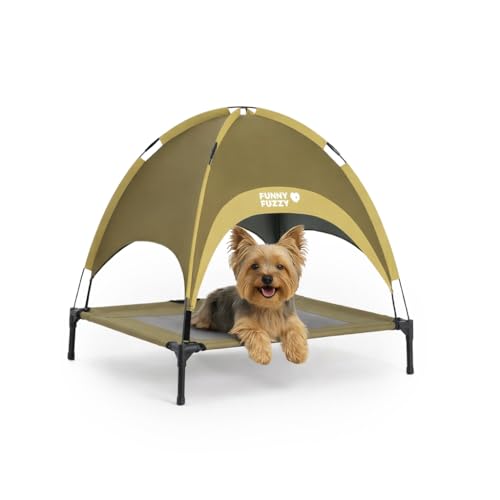 FUNNY FUZZY Elevated Dog Bed with Canopy, Green, Small (24"x18"x7") – Outdoor Pet Cot with UV Protection, Breathable Mesh for Cooling, Indoor & Outdoor Use for Dogs up to 120 lbs,Green - color: Green, size: Small