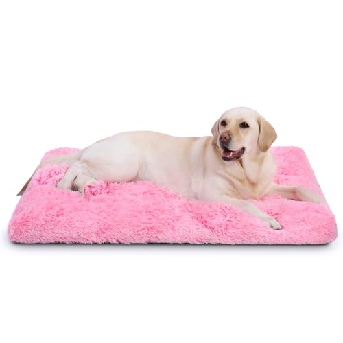 Vonabem XL Dog Bed Large Crate Pad, Washable Pink Pet Beds, Deluxe Plush Soft Crate Bed 42 inch, Dog Mats for Sleeping, Anti-Slip Kennel Pad 41 * 27 inch - color: Pink, size: 41.0"L x 27.0"W x 2.0"Th