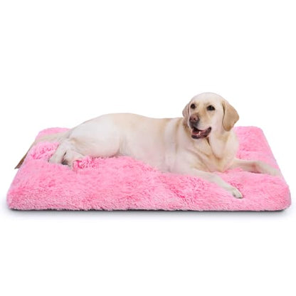 Vonabem XL Dog Bed Large Crate Pad, Washable Pink Pet Beds, Deluxe Plush Soft Crate Bed 42 inch, Dog Mats for Sleeping, Anti-Slip Kennel Pad 41 * 27 inch - color: Pink, size: 41.0"L x 27.0"W x 2.0"Th