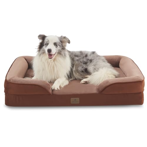 Bedfolks Orthopedic Dog Bed, Big Waterproof Dog Sofa Bed for Large Dogs, Egg Foam Pet Couch Bed with Removable Washable Cover and Nonslip Bottom, Brown - color: Brown, size: 38.0"L x 28.0"W x 6.5"Th