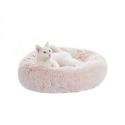 Bedfolks Calming Donut Dog Bed Cat Bed, 23 Inches Round Fluffy Dog Beds for Small Dogs, Machine Washable Anti-Anxiety Plush Puppy Bed（Pink, Small） - color: Pink, size: 23.0"L x 23.0"W x 7.0"Th
