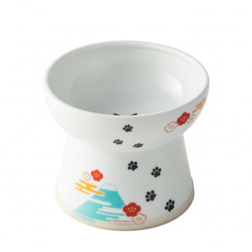 Necoichi Raised Cat Food Bowl – Ceramic Elevated Cat Bowl for Whisker & Neck Fatigue, Dishwasher Microwave Safe – Non-Slip & Anti Vomiting Ergonomic Design (Fuji, Large, 2-Cup Capacity) - color: Fuji, size: Large Flat (2 Cups)