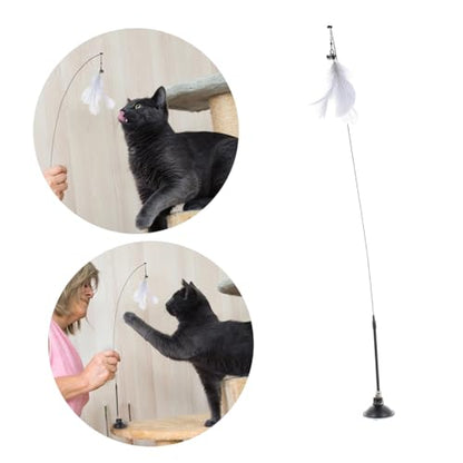 Interactive Cat Teaser Wand with Bell and Plume Head Cat with Suction Cup Base Promotes Exercise and Stress Relief Enhances Bonding and Healthy Playtime