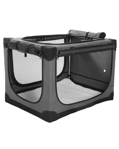 24 x 17 x 17 Inch Collapsible Soft Dog Crate for Dogs Up to 30 lbs, Portable Travel Pet Kennel with 4 Zip Doors, Foldable Indoor Outdoor Crate with Mat, Carry Bag, Grey - color: Grey, size: 24.0"L x 17.0"W x 17.0"H