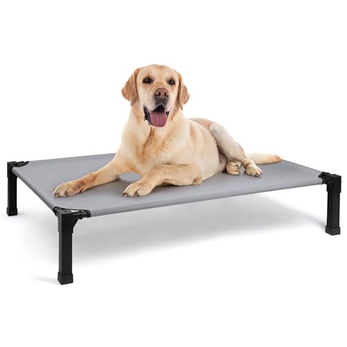 Heeyoo Elevated Dog Bed, Cooling Raised Pet Cot with Chew Proof Washable Breathable Mesh and Metal Frame, Portable Dog Cot Bed with No-Slip Feet for Outdoor or Indoor Use - color: Grey, size: 51"L x 36"W x 9.3"H