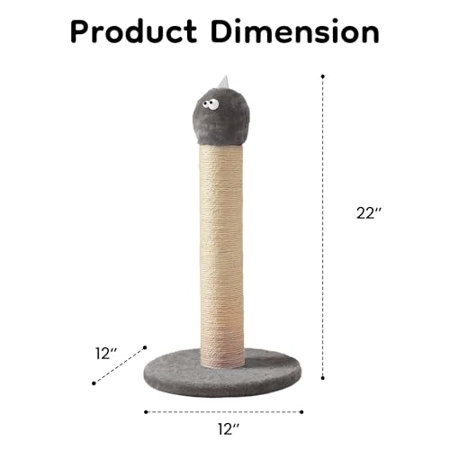 Cat Scratching Post 22'', Scratching Post with Extra Wide 12" Heavy Duty Base for Indoor Kitty, Scratching Post with Natural Sisal & Velvet Fabric for Small, Medium Cat, Grey - color: Grey