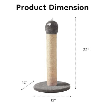 Cat Scratching Post 22'', Scratching Post with Extra Wide 12" Heavy Duty Base for Indoor Kitty, Scratching Post with Natural Sisal & Velvet Fabric for Small, Medium Cat, Grey - color: Grey