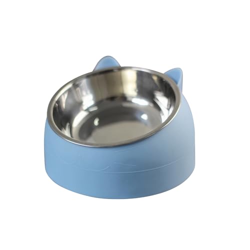 Stainless Steel Cat Food Bowl with Non-Slip Base, Easy to Clean Pet Feeding Dish, Food-Grade Pet Bowl for Cats and Small Pets - color: Blue, size: 400ML