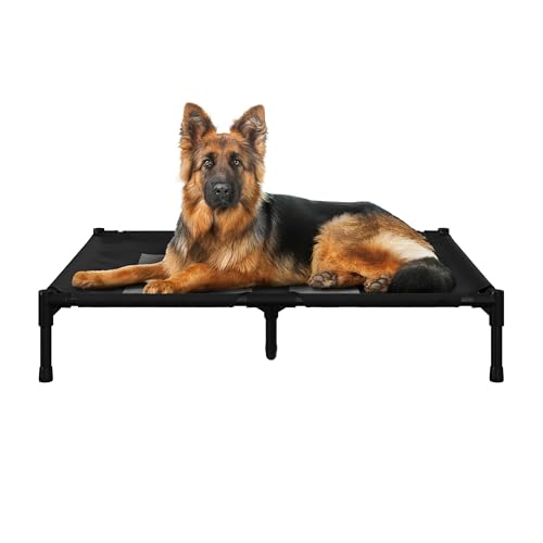 PETMAKER Elevated Dog Bed - 36x30-Inch Portable Pet Bed with Non-Slip Feet - Indoor/Outdoor Dog Cot or Puppy Mattress for Pets up to 80lbs (Black) - color: Black, size: Large