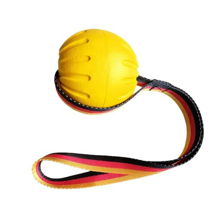 Durable Rubber Dog Ball with Strap - Interactive Fetch/Tug Toy for Aggressive Chewers, Floating Dog Toy for Medium/Large Dogs (Small) - size: Small