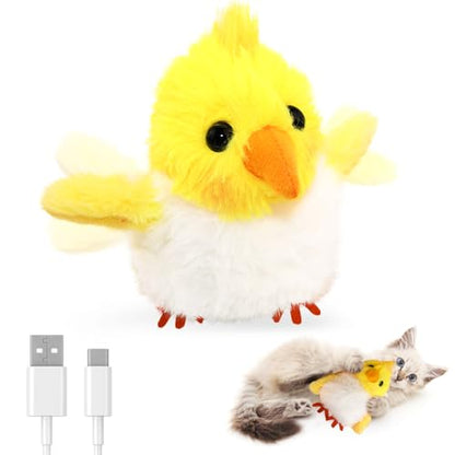 Petbobi Cat Toys Flapping Bird– Interactive Bird Cat Toy with Flapping Wings and Chirping Sounds, USB Rechargeable Motion-Activated Catnip Toy for Indoor Cats & Kittens (Non-Flying) - color: Yellow