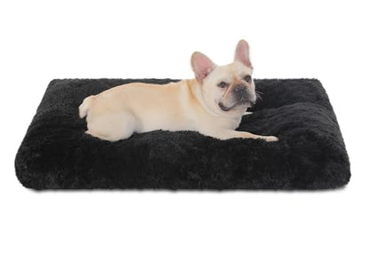 Bedfolks Waterproof Crate Pad, Plush Faux Fur Dog Bed With Removable Cover for Medium Dogs, Fluffy Washable Kennel Bed 29"x21", Black - color: Solid Black, size: Medium(29x21'')