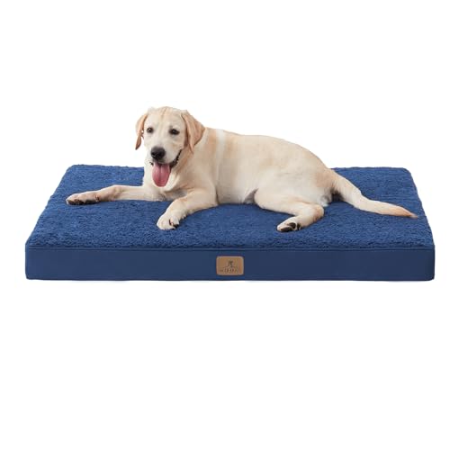 Bedfolks Orthopedic Dog Bed for Extra Large Dogs - Egg Foam Dog Crate Bed with Removable Waterproof Cover, Pet Bed Mat Suitable for Dogs and Pets Up to 90 lbs (41 x 29 x 3.5 inches, Navy) - color: Navy, size: 41.0"L x 29.0"W x 3.5"Th