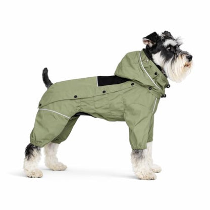 LOVELONGLONG Waterproof Dog Raincoat with Removable Hood – Outdoor Full Body Dog Jacket, Windproof Snowproof Shell Suit – All Season Pet Rain Gear Sage Green S+ - color: Sage Green, size: S+ (Back 13")