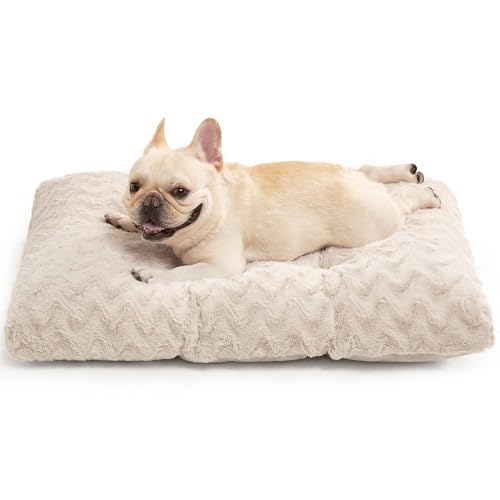 EHEYCIGA Washable Medium Dog Bed for Crate 29x21 Inch, Reversible Kennel Pad for Dogs Weight Up to 35 lbs, Plush and Comfy Pet Sleeping Mat, Beige - color: Beige, size: 29" x 21"x 3"