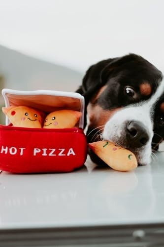 ZippyPaws Burrow- Interactive Dog & Puppy Toys for Boredom, Stimulating Pet Products to Keep Them Busy, Hide & Seek Plush Dog Puzzle, Enrichment Squeaky Toy, for Small & Medium Dogs- Pizza Box - style: Pizza Box