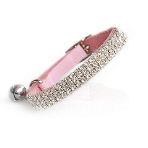 CHUKCHI Soft Velvet Safe Cat Adjustable Collar Bling Diamante with Bells,11 inch for Small Dogs and Cats (Pink) - color: Pink