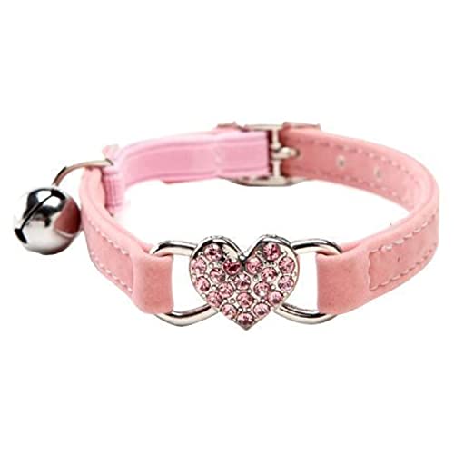 CHUKCHI Heart Bling Cat Collar with Safety Belt and Bell 8-11 Inches(Pink) - color: Pink
