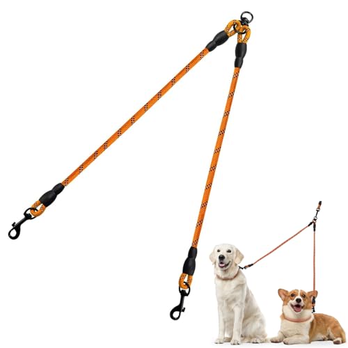 Taglory Double Dog Leash Coupler for Two Dogs, 1/3" Lightweight Dual Leash Extension for Small and Medium Dogs, No Tangle 360° Swivel, Reflective Rope, 30 Inch, Orange - color: Orange