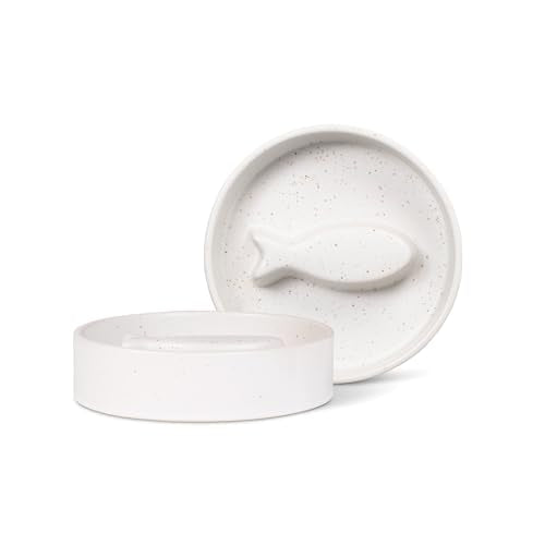 Fringe Studio Speckled Fish Bone Small Ceramic Cat Bowl, Slow Feeder Pet Bowl (5" Diameter x 1.25" H, 5.5 fl.oz.), PetShop Collection (780SM001) - color: Speckled Fish Bone, size: Small