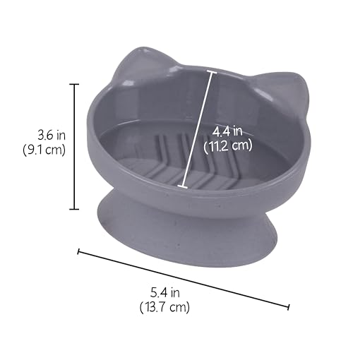 Kitty City Elevated Slow Feeder Cat Bowls (Set of 2), Whisker-Friendly Raised Cat Food Dishes with Ridges, Helps Reduce Fast Eating & Digestion Issues, Dishwasher Safe, 6.5 oz – White & Gray - color: White & Gray, style: Small - Slow Eat