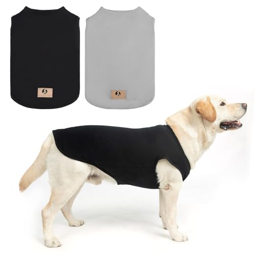 KOOLTAIL Boy Dog Clothes for Large Dogs, 2 Pack Cotton Summer Dog T Shirts UV & Insect Protection for Outdoor Camping, Anti-Hair Loss & Breathable Sleeveless Pet Vest Tank Tops Apparel, Black & Grey,L - color: Black & Grey, size: Large(Chest 24", Back 17"