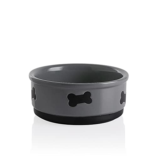 Sweejar Ceramic Dog Bowls with Bone Pattern, Dog Food Dish for Medium Dogs, Porcelain Pet Bowl for Water 35 Fl Oz (Gray) - color: Gray, style: Bone Pattern,6.8"x 2.9"(35 Fl Oz)